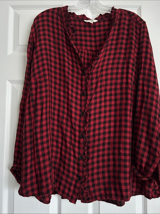 Terra & Sky Tops - Terra & Sky Red and Black Buffalo Plaid Top